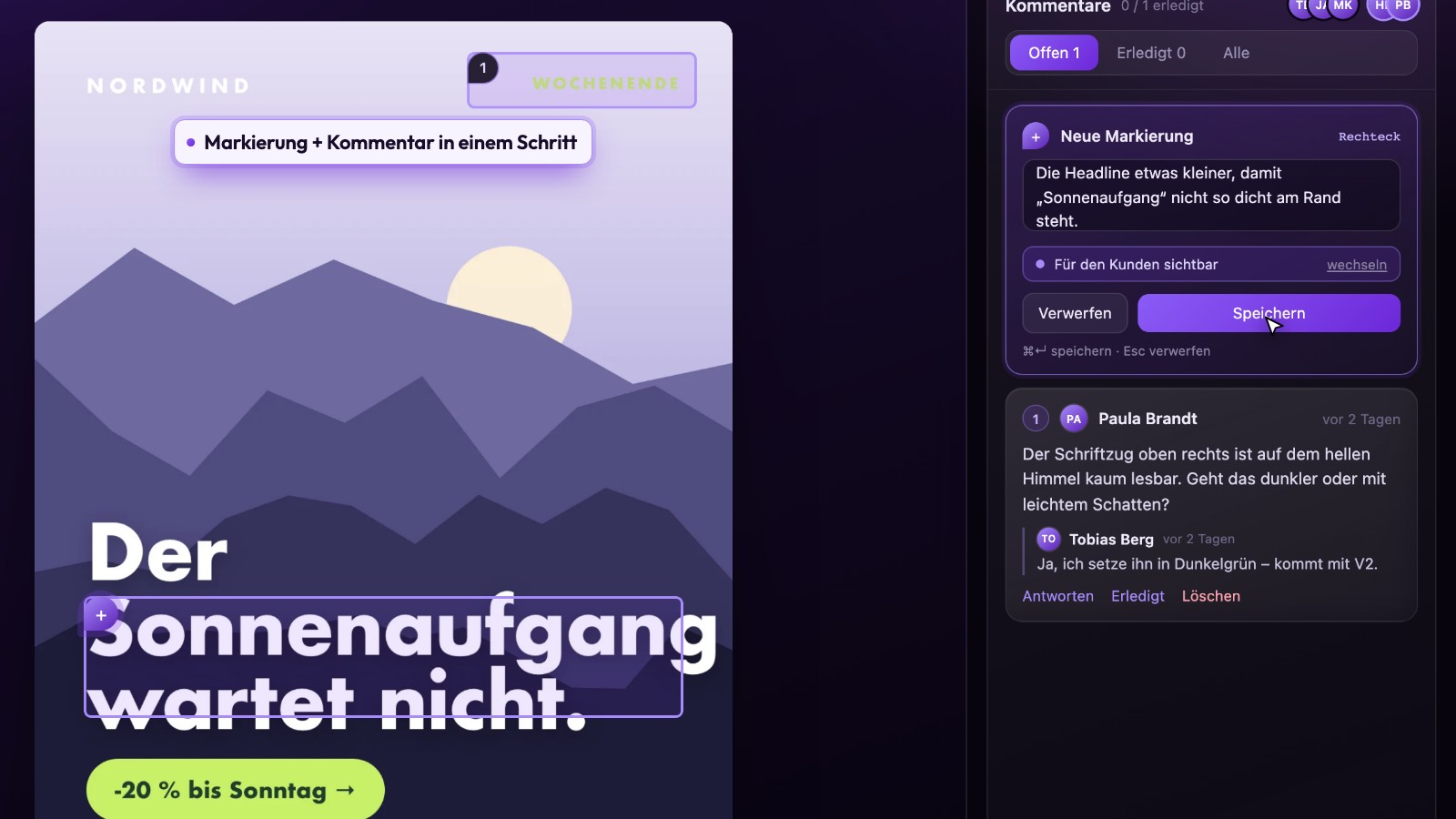 Screenshot EVOAR Files: Markierung und Kommentar in einem Schritt